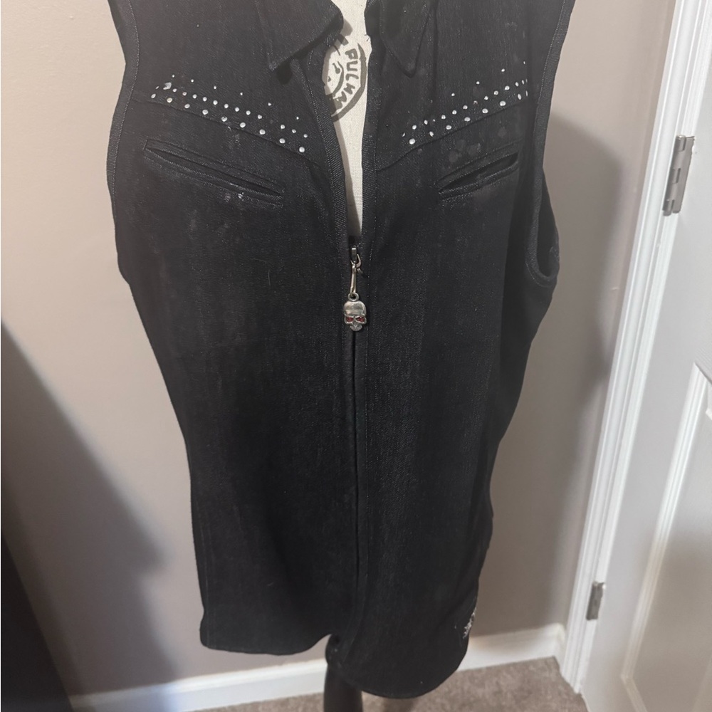 Black Jean Vest with Studded Details